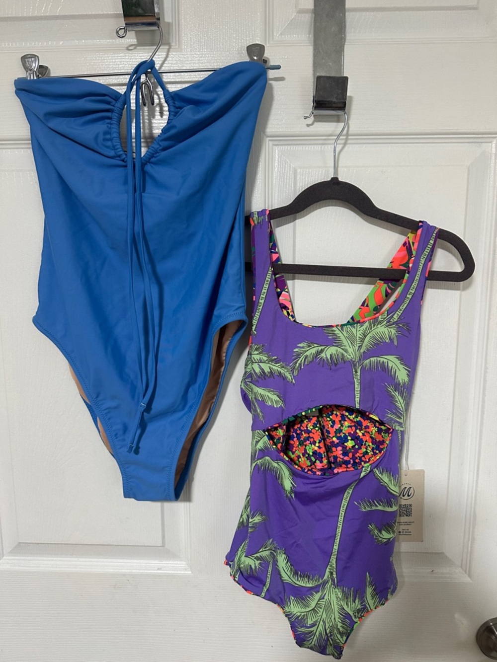 Maaji Girls Reversible Purple Palm-Print &  Madewell Blue One-Piece Swimsuit•NWT